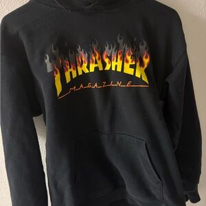 American Eagle Outfitters Black Hoodie with Flame Graphic